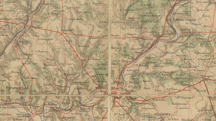 Antique French Folding Map of Tours by Le Mans & Chartres, 1902