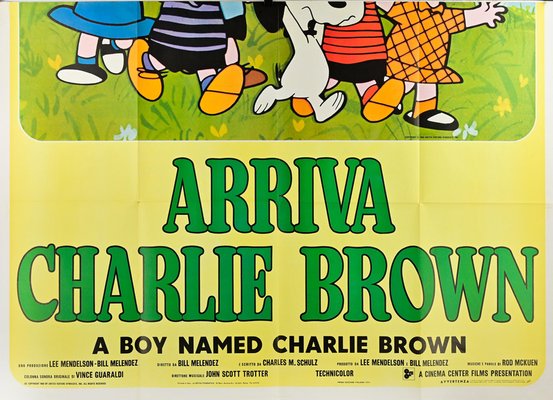 Vintage Italian Arriva Charlie Brown Poster, 1960s, Paper, Folded