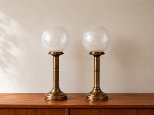 Art Deco Brass and Glass Nautical Candleholder Lamps by DHR Den Haan Rotterdam, 1920s, Set of 2 — view 2