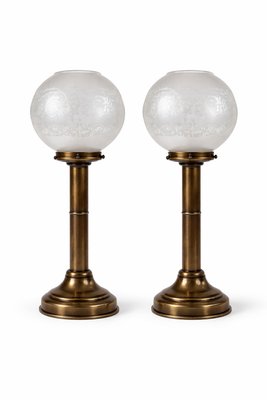 Art Deco Brass and Glass Nautical Candleholder Lamps by DHR Den Haan Rotterdam, 1920s, Set of 2 — view 7