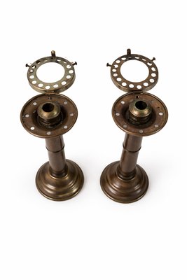 Art Deco Brass and Glass Nautical Candleholder Lamps by DHR Den Haan Rotterdam, 1920s, Set of 2 — view 5