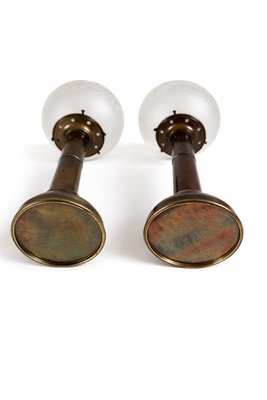Art Deco Brass and Glass Nautical Candleholder Lamps by DHR Den Haan Rotterdam, 1920s, Set of 2 — view 9