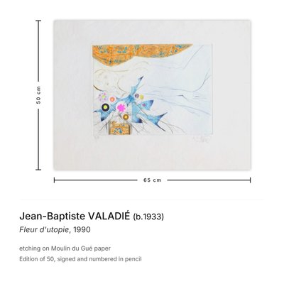 Jean-Baptiste Valadié, Nude Fleur Dutopie, 1990, Etching for sale