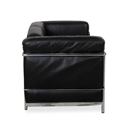 LC 2 Two-Seater Sofa in Black Leather by Le Corbusier for Cassina