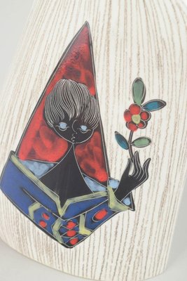 Italian Ceramic Vase with Enamel Motif of Stylized Figure from
