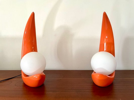 Coral Ceramic Lamps with White Globes by Luigi Ferro, Italy, 1970