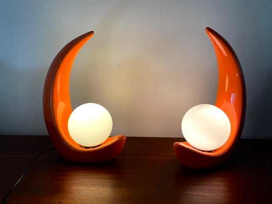 Coral Ceramic Lamps with White Globes by Luigi Ferro, Italy, 1970