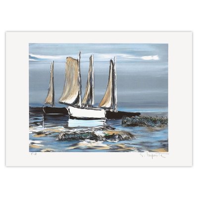 Georges Laporte, Sailboats at Low Tide, 1995, Lithograph for sale