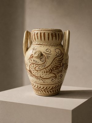 Mid-Century Modern Sgraffito Griffin Amphora Vase by Fratelli Fanciullacci, 1950 — view 2