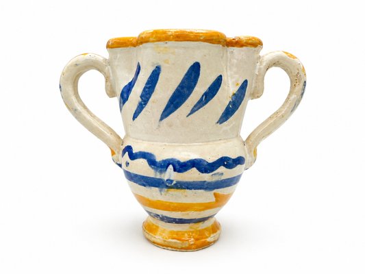 Antique Southern Italian Glazed Majolica Bi-Handled Jug, 1890s — view 1