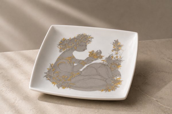 Square Porcelain Plate by Bjørn Wiinblad for Rosenthal, 1960s — view 2