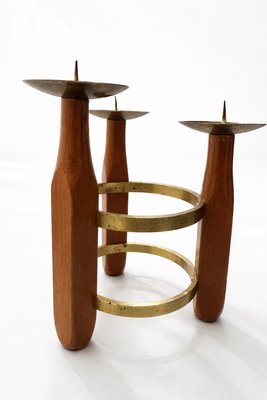 Mid-Century Modern Scandinavian Teak and Brass Circular Candleholder, 1960 — view 8