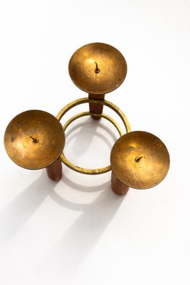 Mid-Century Modern Scandinavian Teak and Brass Circular Candleholder, 1960 — view 4