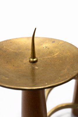 Mid-Century Modern Scandinavian Teak and Brass Circular Candleholder, 1960 — view 9