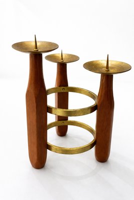 Mid-Century Modern Scandinavian Teak and Brass Circular Candleholder, 1960 — view 1