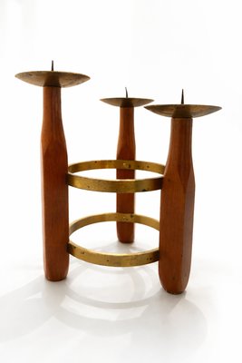 Mid-Century Modern Scandinavian Teak and Brass Circular Candleholder, 1960 — view 5