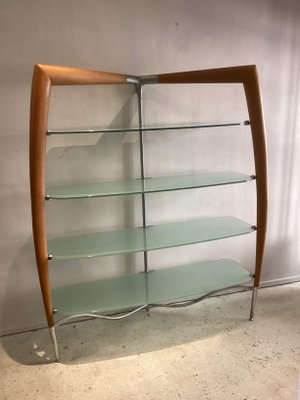 Italian Cherry Wood Wall Unit with Lacquered Back Panel and Glass