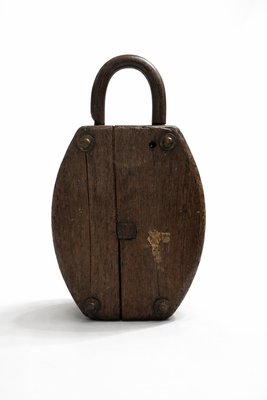 Industrial Ash and Iron Double Pulley Block Maritime Sculpture, 1930s — view 6