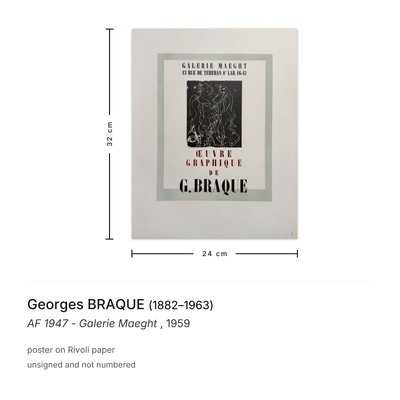 Georges BRAQUE poster AF 1947 - Galerie Maeght 1959 for sale at Pamono