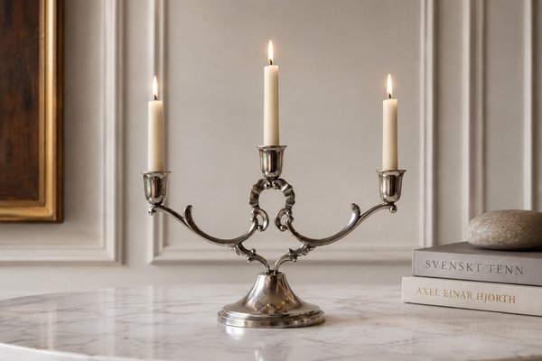 Swedish Grace K8 3-Arm Candelabra in Pewter from Svenskt Tenn, 1936 — view 2