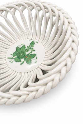 Vintage Handpainted Apponyi Green 7373 Openwork Porcelain Basket from Herend, Hungary, 1970s — view 8
