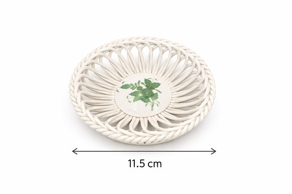 Vintage Handpainted Apponyi Green 7373 Openwork Porcelain Basket from Herend, Hungary, 1970s — view 3