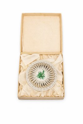 Vintage Handpainted Apponyi Green 7373 Openwork Porcelain Basket from Herend, Hungary, 1970s — view 5