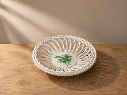 Vintage Handpainted Apponyi Green 7373 Openwork Porcelain Basket from Herend, Hungary, 1970s — view 2