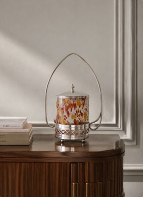 Art Deco Mottled Spatter Glass and Silver-Plated Covered Jar, Belgium, 1930s — view 2