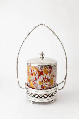 Art Deco Mottled Spatter Glass and Silver-Plated Covered Jar, Belgium, 1930s — view 1
