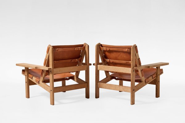 Cognac Leather Model 168 Hunters Lounge Chairs by Kurt Østervig
