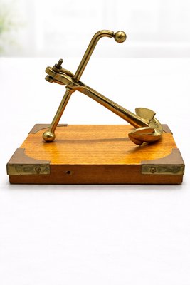 Vintage Mid-Century Brass Anchor Sculpture on Campaign Wooden Base, 1960s — view 1
