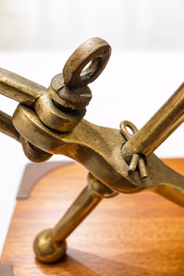 Vintage Mid-Century Brass Anchor Sculpture on Campaign Wooden Base, 1960s — view 6