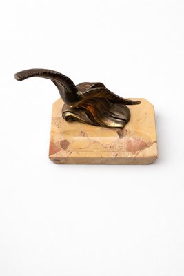 Art Deco French Stylized Bird Sculpture with Giallo di Siena Marble Vide-Poche, 20th Century — view 5