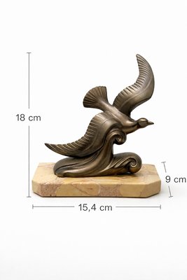Art Deco French Stylized Bird Sculpture with Giallo di Siena Marble Vide-Poche, 20th Century — view 3