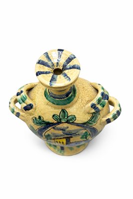 Mid-Century Modern Sicilian Caltagirone Ceramic Pilgrim Flask Majolica Vase, 1980 — view 4