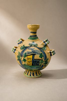 Mid-Century Modern Sicilian Caltagirone Ceramic Pilgrim Flask Majolica Vase, 1980 — view 2