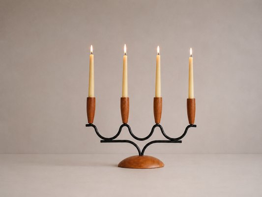 Mid-Century Modern Danish Teak & Metal Candleholder, 1960s — view 2