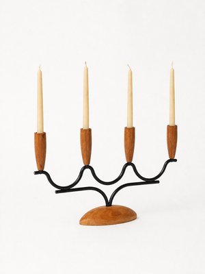 Mid-Century Modern Danish Teak & Metal Candleholder, 1960s — view 5