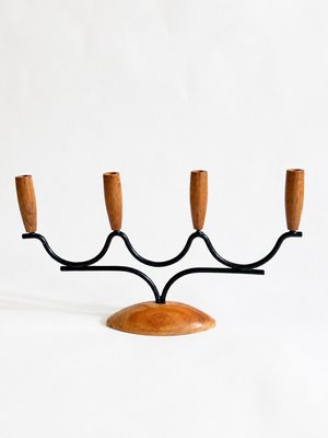 Mid-Century Modern Danish Teak & Metal Candleholder, 1960s — view 1