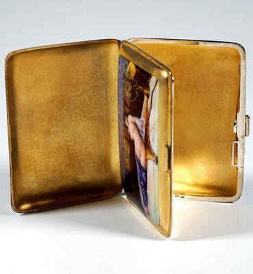 art nouveau cigarette case Deco Case, 935 Silver, Lacquer and Eggshell Evans Art Deco Guilloch Reed