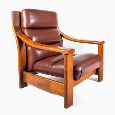 Vintage Wooden Armchair With Leather Cover By Zbynek Hrivnac For Sale At Pamono