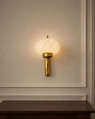 Mid-Century Italian Brass and Murano Swirl Glass Sconce by Vetreria Lag, 1970s — view 2
