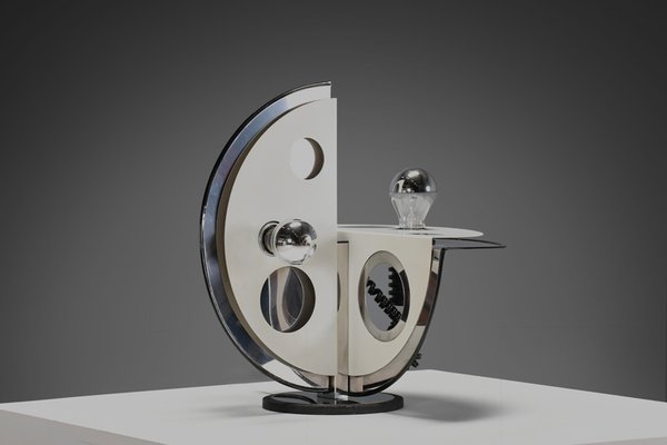Geometric Metal and Chrome Table Lamp by Esperia, Italy, 1970s for