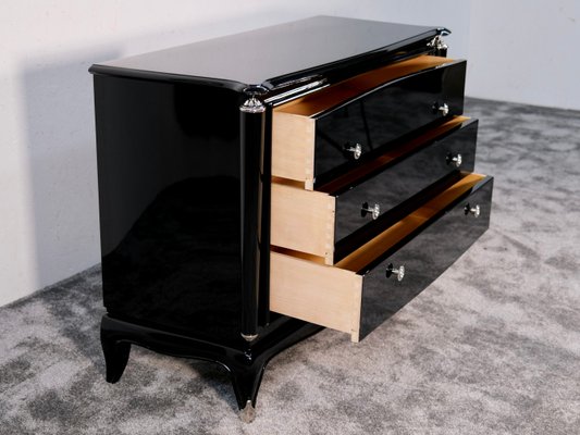 Art Deco Chest of 3 Drawers in High-Gloss Black Lacquer, France, 1930s for sale at Pamono