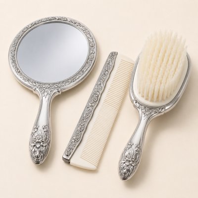 Florentine Neo-Rococo Italian Silver-Plated Vanity Set, 1980s, Set