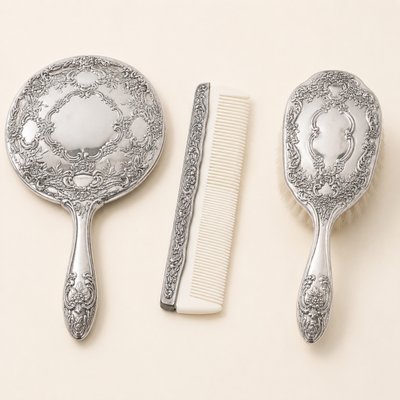 Florentine Neo-Rococo Italian Silver-Plated Vanity Set, 1980s, Set