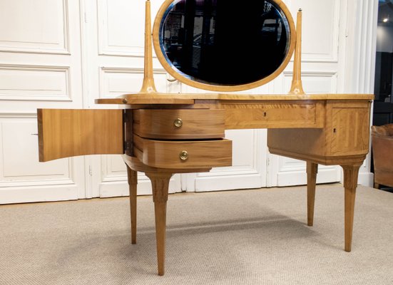 Vintage Neoclassic Swedish Dressing Table in Birch with Walnut Interior, 1960s for sale at Pamono