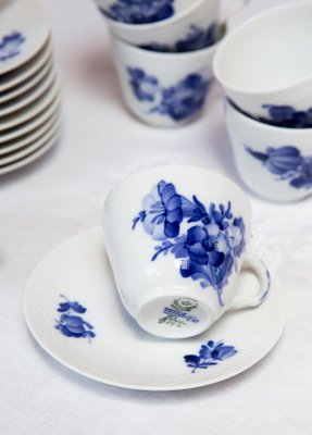 Danish Porcelain Blå Blomst Mocha Cup Set from Royal Copenhagen