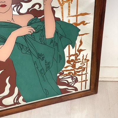 Vintage Art Nouveau Advertising Painted Mirror, 1980s for sale at Vintage Art Nouveau Advertising Painted Mirror, 1980s for sale at